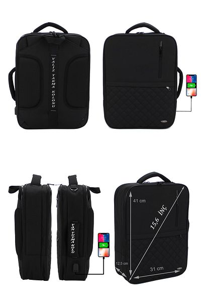 Case Club Unisex Laptop Backpack Hand and Shoulder Bag 15.6'' USB Device with Shoulder Strap Waterproof Fabric