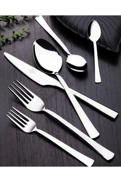 WOSSO 36 Parça 6 Kişilik Gümüş Rengi Parlak Çatal & Bıçak ,kaşık Seti