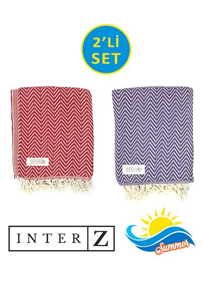 INTER Z Σετ 2 πετσέτες παραλίας Peshtemal, 100% βαμβάκι, Xxl 100x180cm, Marmaris, Red Purple