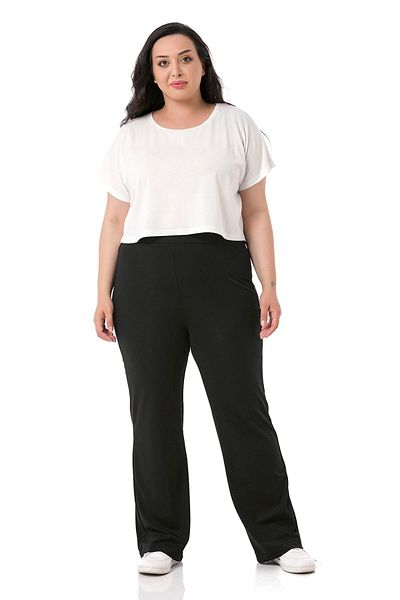 DISENTIS MODEST Plus Size Elastic Waist Pipe Leg Diver Black Trousers