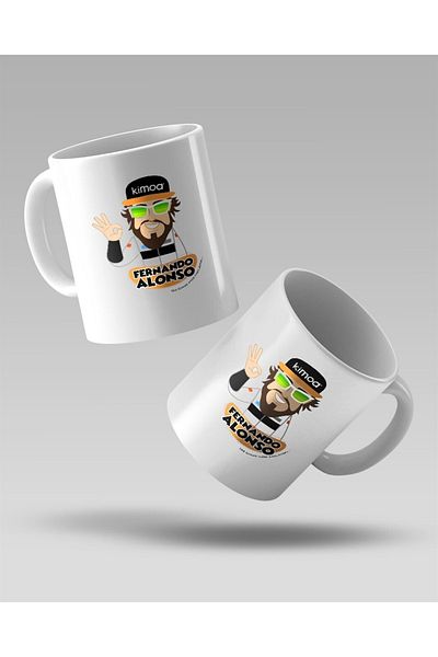FANBOX SHOP كوب قهوة أبيض مطبوع من فرناندو ألونسو ماكلارين