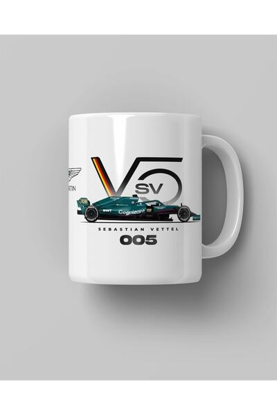 ZEPSTORE كوب أبيض مطبوع عليه شعار فريق سيباستيان فيتيل Aston Martin F1