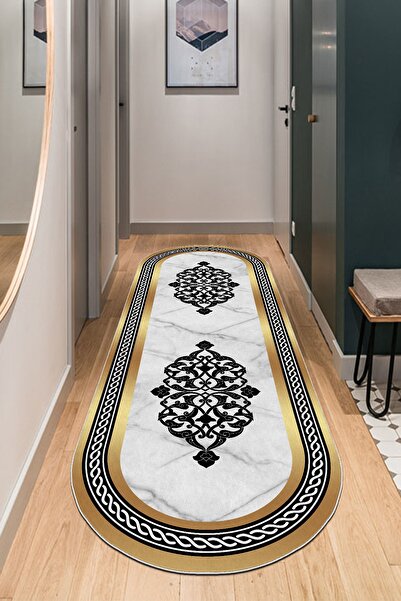 COZIE HOME Dijital Baskı Kaymaz Taban Makinede Yıkanabilir Oval Halı Gold Hal...
