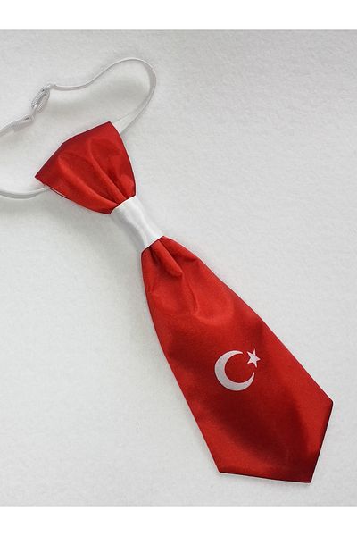 GallanD Red White Turkish Flag Printed Wide Satin Children's Custom Tied Tie