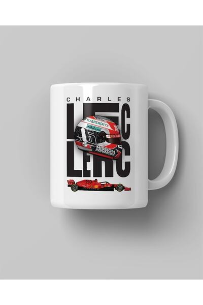 ZEPSTORE كوب قهوة أبيض مطبوع عليه خوذة تشارلز لوكلير