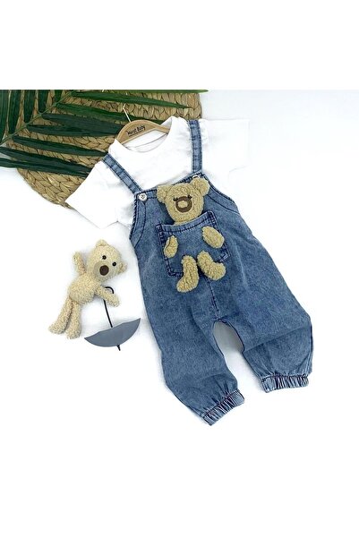 Masal Dünyası Bursa Ayıcıklı Unisex Model Bebek Kot Salopet Tulum 3-24 Ay ( T...