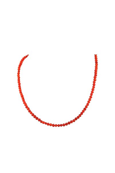 Deniz Doğal Taş Sertifikalı Kırmızı Akik ( Taşlar) Doğaltaş Kolye 45cm - 4mm
