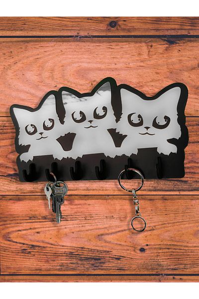 GEEG Mdf Cats Keychain Hanger - Decorative, Keychain and Mirrored Plexiglass Cute Organizer