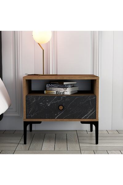 Variant Mobilya Variant Lizbon Komodin - Ceviz / Siyah Mermer