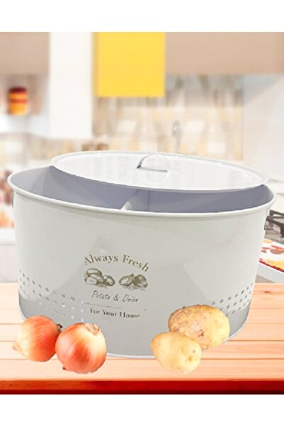 Bayev Beyaz Bölmeli Metal Patates Soğanlık 6 Lt Sebzelik Saklama Kabı Ve Kova...