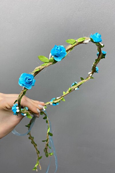 Hobigram Coroana de domnișoară de onoare cu petale de trandafir din hârtie albastră și coroana cadou pentru copii – alte accesorii pentru păr, design elegant