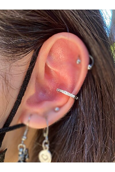 Arescollection Cerrahi Çelik Tam Tur Zirkon Taşlı Conch Piercingi
