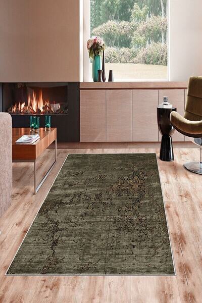 on the clouds Gri Nakış Desenli Yıkanabilir Kaymaz Taban Leke Tutmaz Modern S...