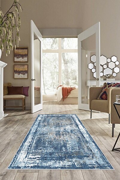 on the clouds Mavi Abstract Desen Yıkanabilir Kaymaz Taban Leke Tutmaz Modern...