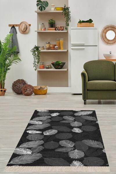 on the clouds Kuş Tüyü Yaprak Desenli Yıkanabilir Dijital Baskılı Kaymaz Taba...