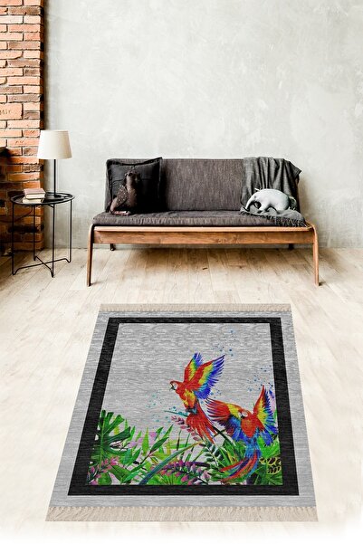 on the clouds Tropikal Yaprak Papağan Desenli Dijital Baskı Yıkanabilir Kayma...