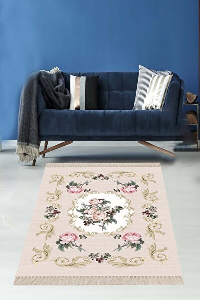 on the clouds Gül Desenli Çerçeveli Dijital Baskı Yıkanabilir Kaymaz Taban Mo...