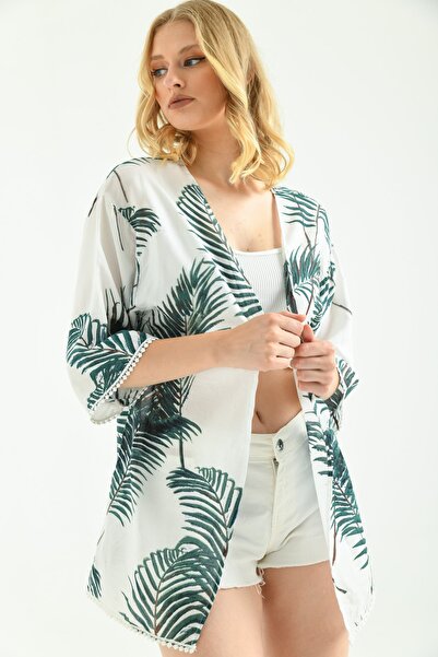 VOLT CLOTHİNG Γυναικείο κιμονό από βισκόζη με λεπτομέρειες από γκουπέρ παλάμης