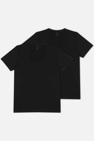 Kom Pack of 2 100% Cotton Men's Deep V-Neck T-shirt Undershirt