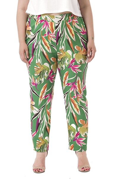 DISENTIS MODEST Pantaloni verzi mărime mare - cu elastic pe laterale și la sp...