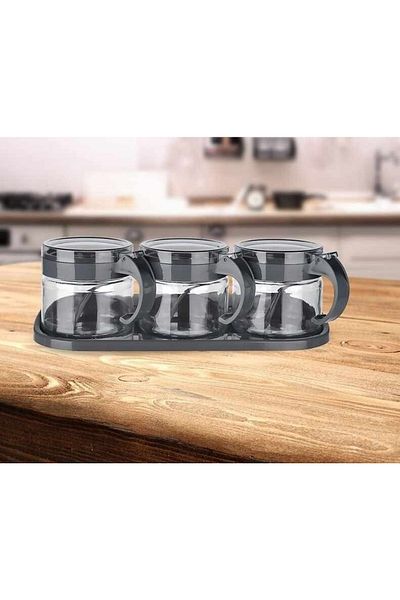 Albayrak Spice Set 3 Glass Spice Rack with Spoon and Stand