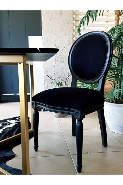 Meser Mobilya Madalyon Kolçaksız Siyah Kayın Ağaç Mutfak Sandalyesi