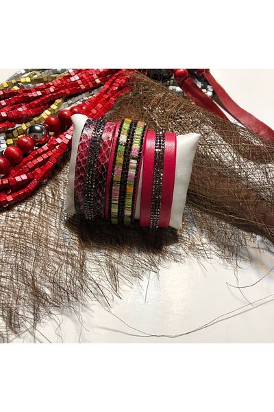 AGG TASARIM Pink - Colorful 3-Piece Leather Bracelet