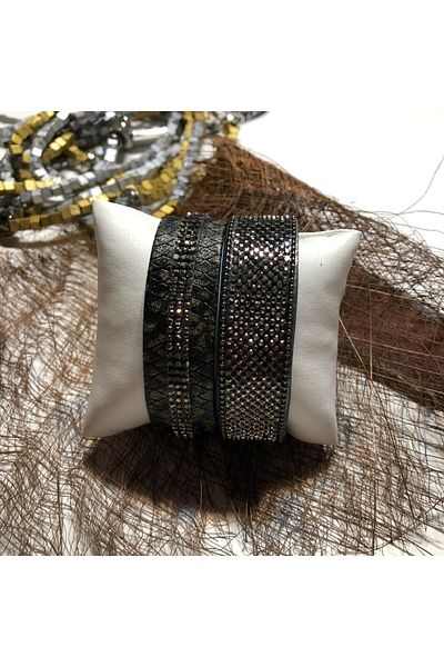 AGG TASARIM Black 2-Piece Leather Bracelet