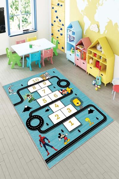 on the clouds Mavi Seksek Desenli Eğitici Yıkanabilir Kaymaz Taban Leke Tutma...