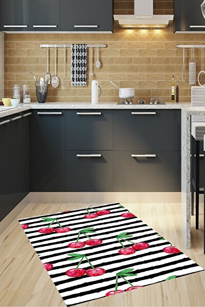 on the clouds Kiraz Meyve Desenli Dijital Baskılı Kaymaz Taban Yıkanabilir Le...