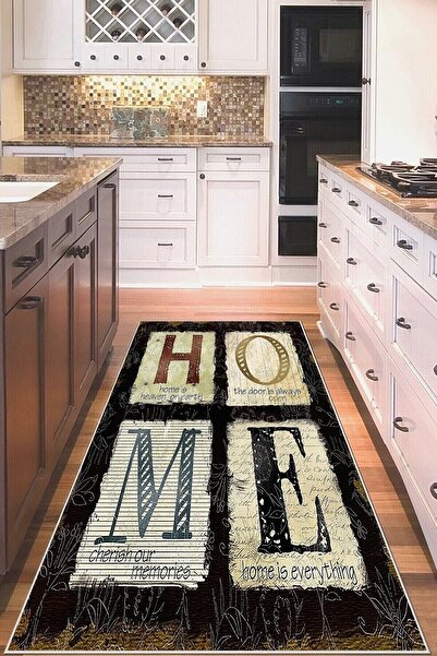 on the clouds Siyah Home Yazılı Yıkanabilir Kaymaz Taban Leke Tutmaz Modern M...