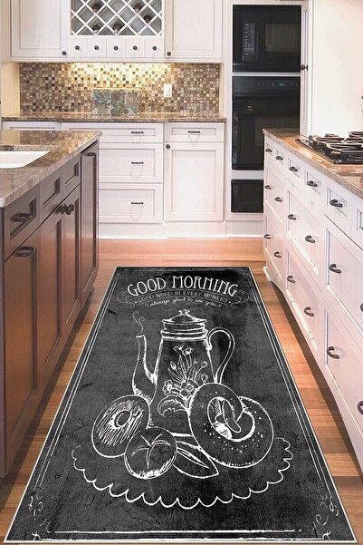 on the clouds Gri Mutfak Ikonları Desenli Yıkanabilir Kaymaz Taban Leke Tutma...