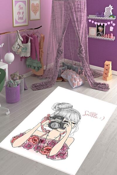 on the clouds Fotoğrafçı Kız Desenli Çiçekli Dijital Baskı Yıkanabilir Kaymaz...