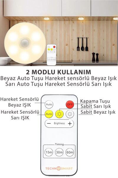 Trendpoint 2li Spot Led Kumandalı Usb Şarjlı Akıllı Hareket Sensörlü Çift Renk Kablosuz Lamba