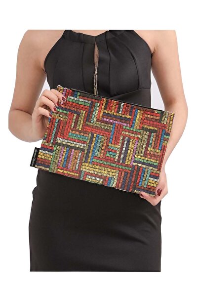 Ju Yaratıcı Tasarım Kadın Portföy & Clutch Çanta Suni Deri Desenli