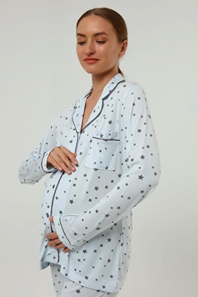LİKAPA Önden Düğmeli Hamile Lohusa Mevsimlik Uzun Kol Pijama Takımı