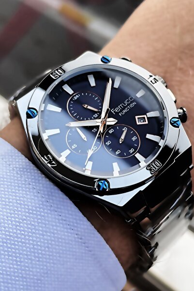 Ferrucci Function Erkek Kol Saati 3 Atm Su Geçirmez Füme Renk Çelik Kordon Bileklik Elg647