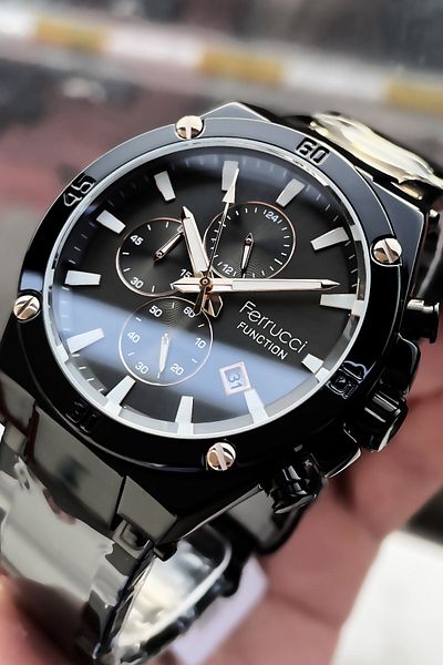 Ferrucci Function Men's Wristwatch 3 ATM Waterproof Black Color Steel Cord Bracelet Elg650