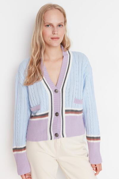 Trendyol Collection Plavo dugme Detaljan trikotaža kardigan TWOAW20FV0017