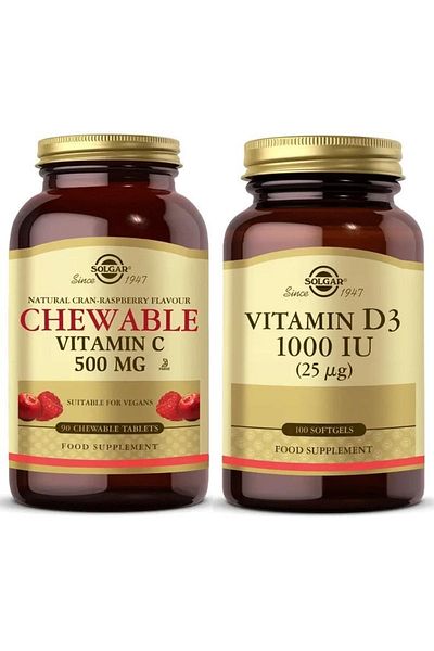 Solgar Vitamin-c 500Mg90 Tablets +VitaminD3 1000Iu100 Tablets - Chewable