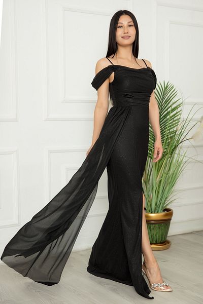PULLIMM Low Sleeve Long Glitter Tulle Evening Dress 39433