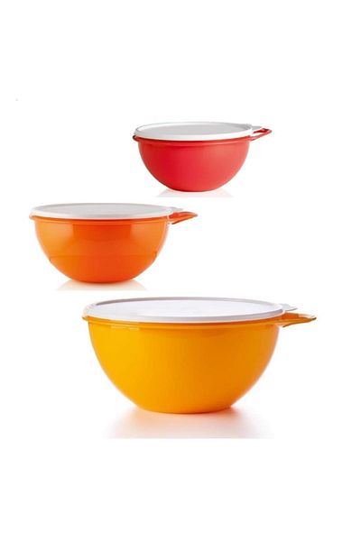Tupperware Miks 3-Piece Mixing Storage Container 1.4-2,75-4,5 Lt Orange Hsgl