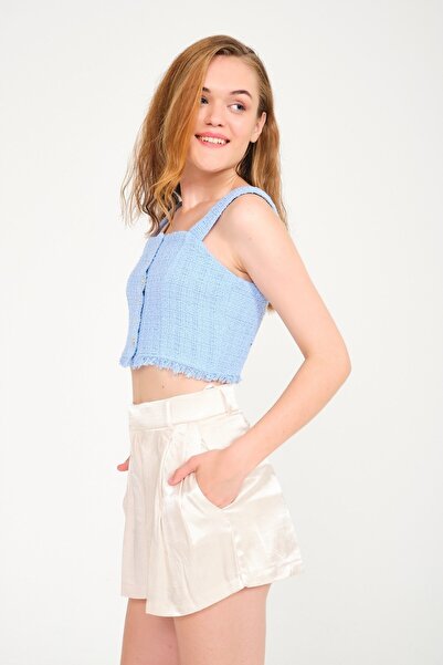 NİLİST Cream Color Satin High Waist Shorts