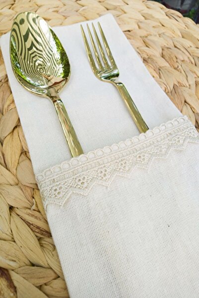 Emtory Home 6 Adet Keten Krem Dantelli Kaşıklık Servis Sunum