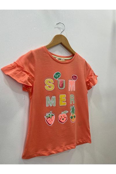 Çikoby Girl's Ruffled Printed T-Shirt with Sleeves