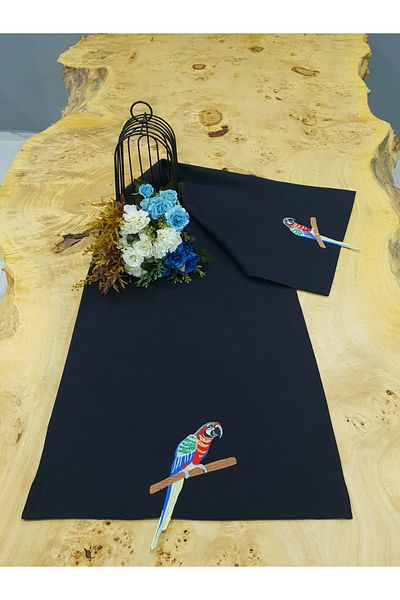 Tanem Home Lenjerie Brodata Papagal Importata 40x140cm Negru