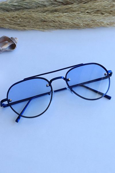 LOOKUP NEW Mary Metal Blue Drop Type Frame Gradient Glass Unisex Uv400 Sunglasses