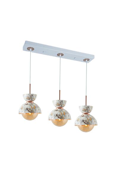 TT AYDINLATMA Tt007-3s Mby Mermer Desen 3 Lü Sıralı Beyaz Lüks Avize