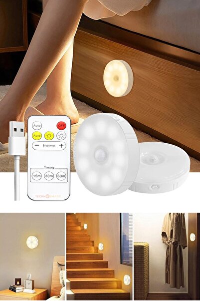 Technojet 2li Spot Led Kumandalı Usb Şarjlı Akıllı Hareket Sensörlü Çift Renk Kablosuz Lamba