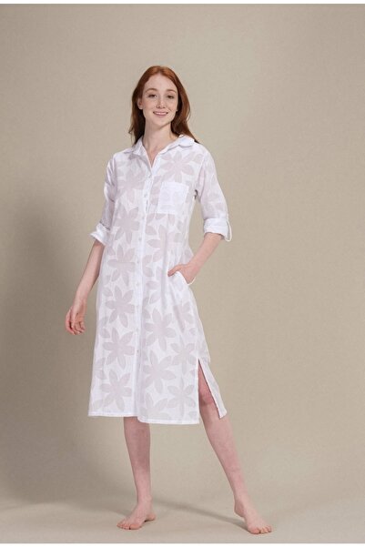 Bohemian Beyaz Brode Gömlek Elbise